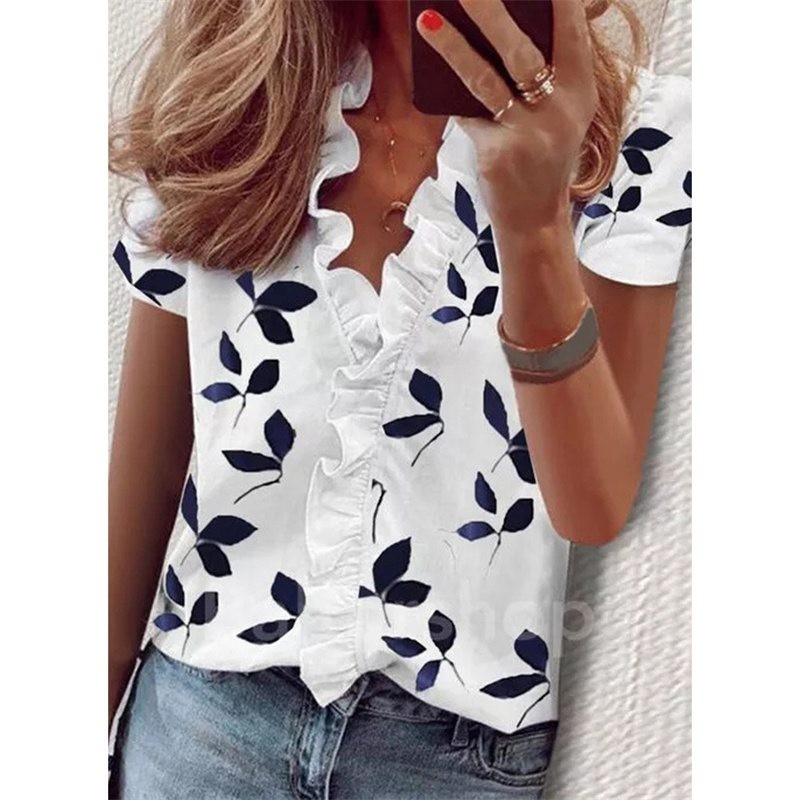 Womens T Shirt Summer Ladies Blouse Loose Pure Tops V neck Short Sleeve