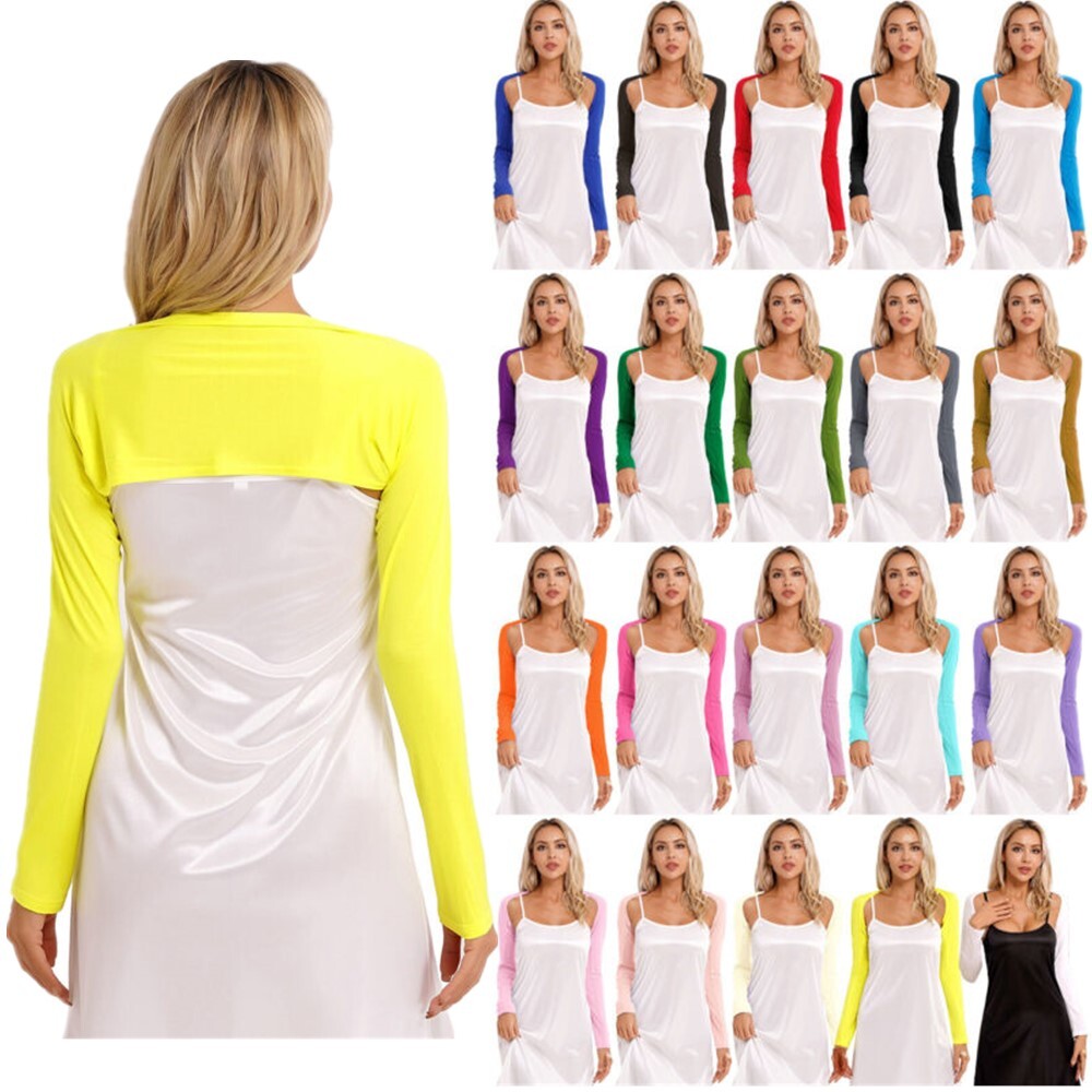 US Womens Long Sleeve Bolero Shrug Open Front Arm Sleeve Cropped Cardigan Shawls