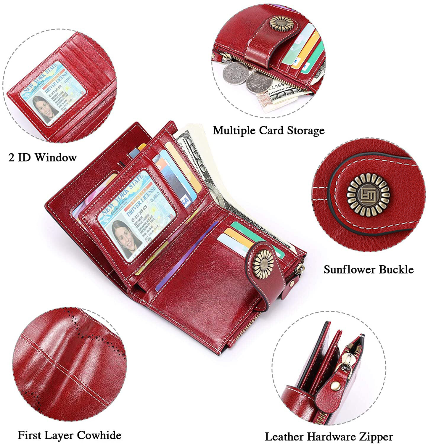 Womens Hasp Wallet Credit Card Holder Leather RFID Blocking Zipper Pocket Purse