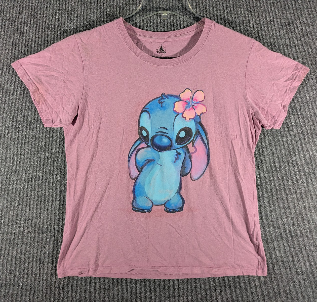 Disney Lilo & Stitch T-Shirt Graphic Print Logo Light Purple Womens XL