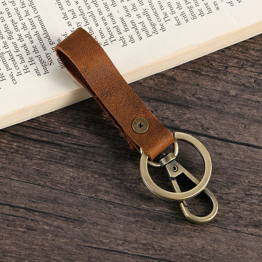 Men’s Women’s Style Genuine Leather Loop Keychain Car Key Clip Ring Accessories