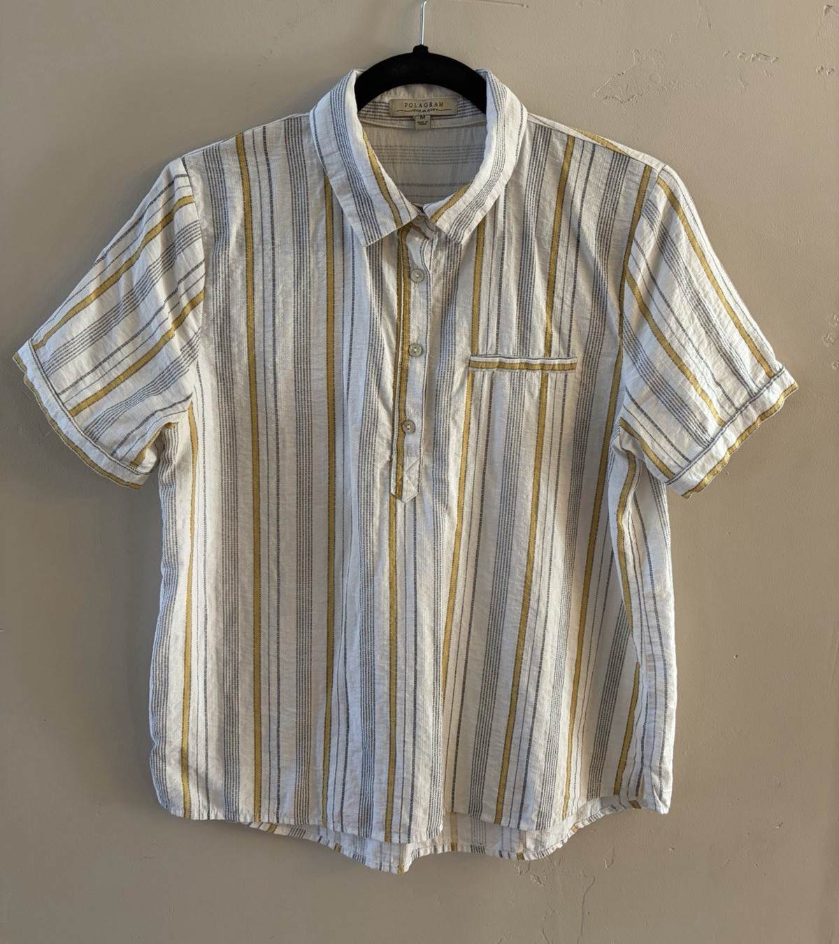 Polagram Striped Split Neck High-Low Top