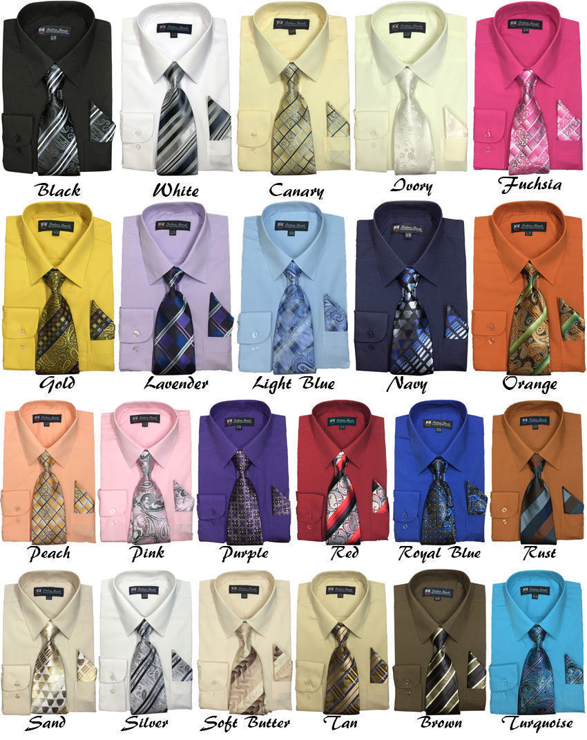 New Men’s Cotton Blend Dress Shirt with Tie and Handkerchief 22 colors 21