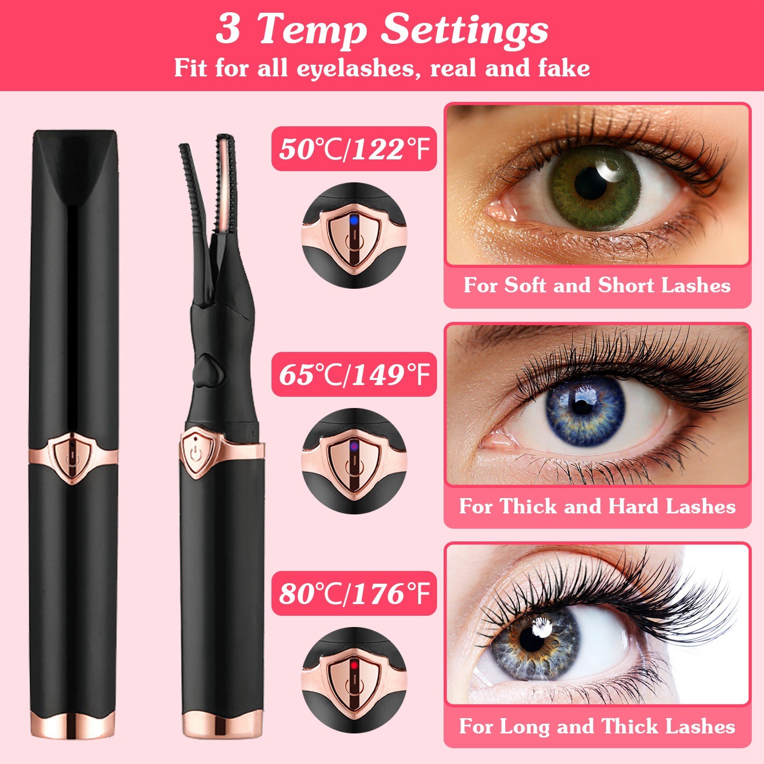 1Pc 2 In 1 Clip Comb Heated Eyelash Curler Electric Mini Lash Curler Natural Eye