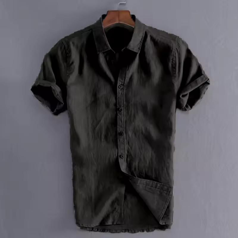 Men’s Summer Cotton Linen Short Sleeve Shirt Casual Solid Button-Down M-3XL