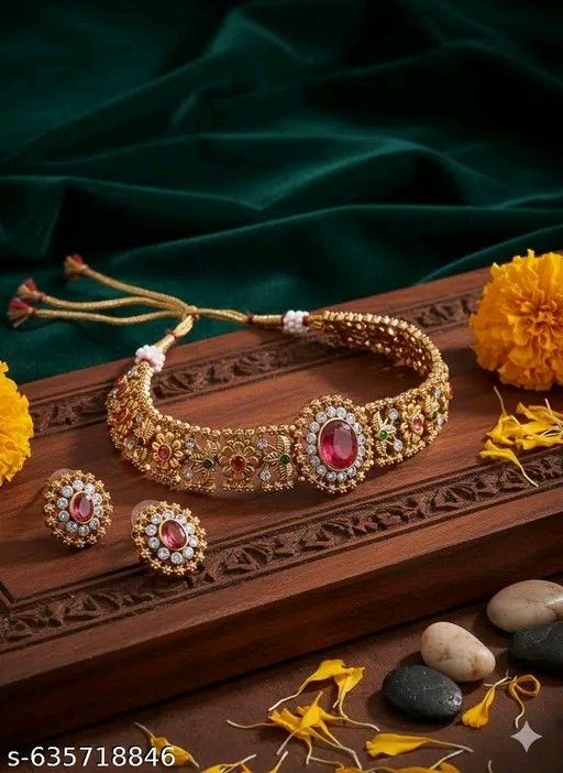 Indian Bollywood Gold Plated Kundan Choker Bridal Necklace Earrings Jewelry Set
