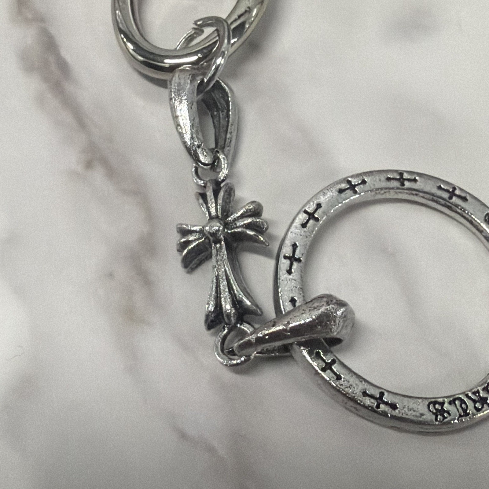 Chrome Hearts Keychain Sterling Silver Clamp On Keyring Chrome Accessory Cross