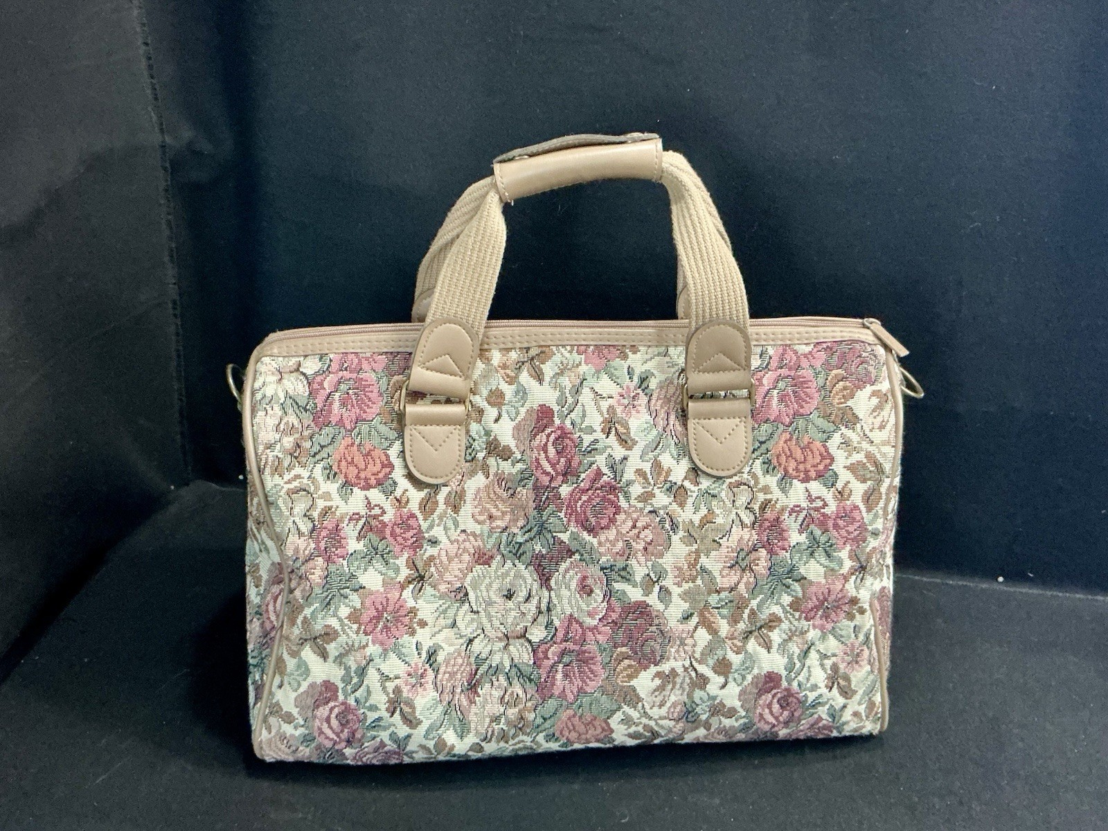 VTG JORDACHE Floral Jacquard Tapestry Top Handle Satchel Zip Up, Lined Pre Loved