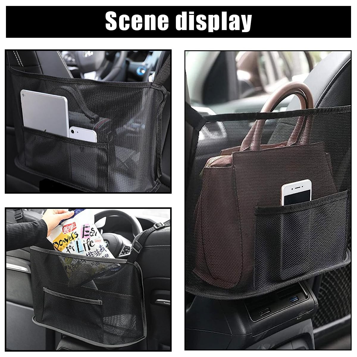 GLSOWEE Handbag Holder for Auto, Net Pocket Purse Holder Between Front Seats Car