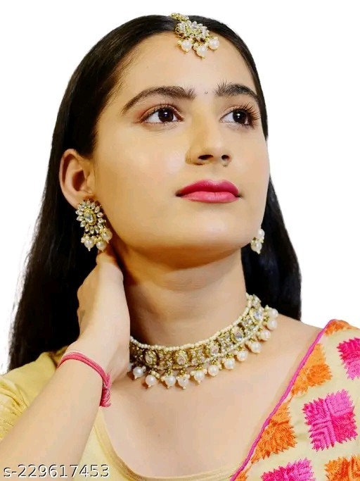 Indian Bollywood Gold Plated Kundan Choker Bridal Necklace Earrings Jewelry Set