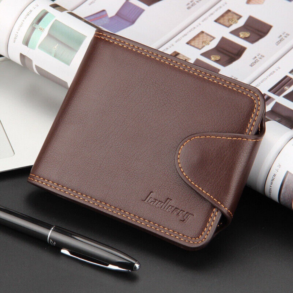 Small Leather for Men Bifold Wallet with Hasp ID Credit Card Holder Pocket Gift