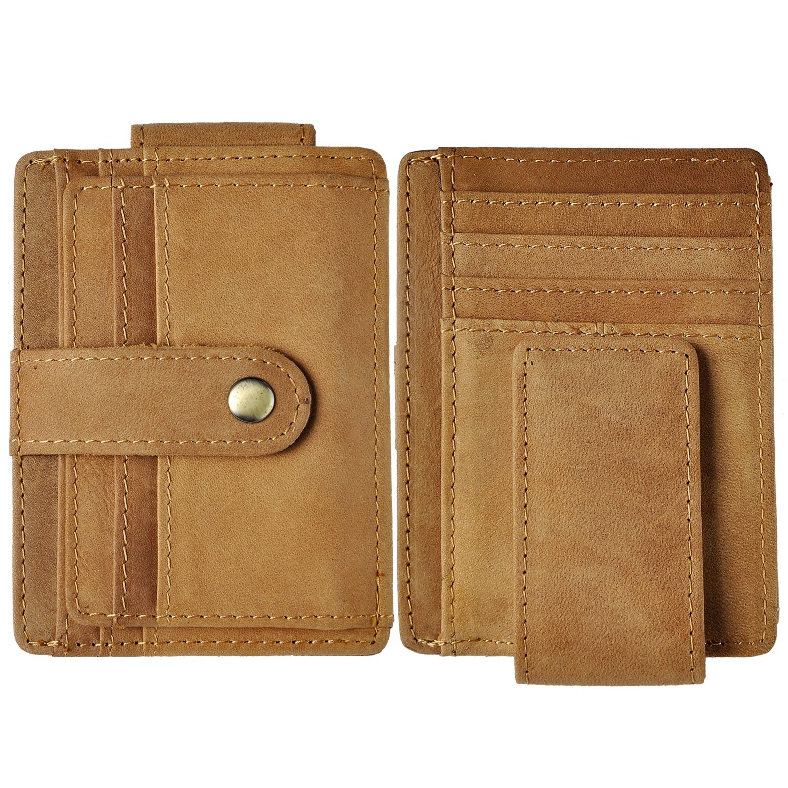 Le’aokuu Mens Genuine Leather Cowhide Magnet Money Clip Credit Case Case Holder