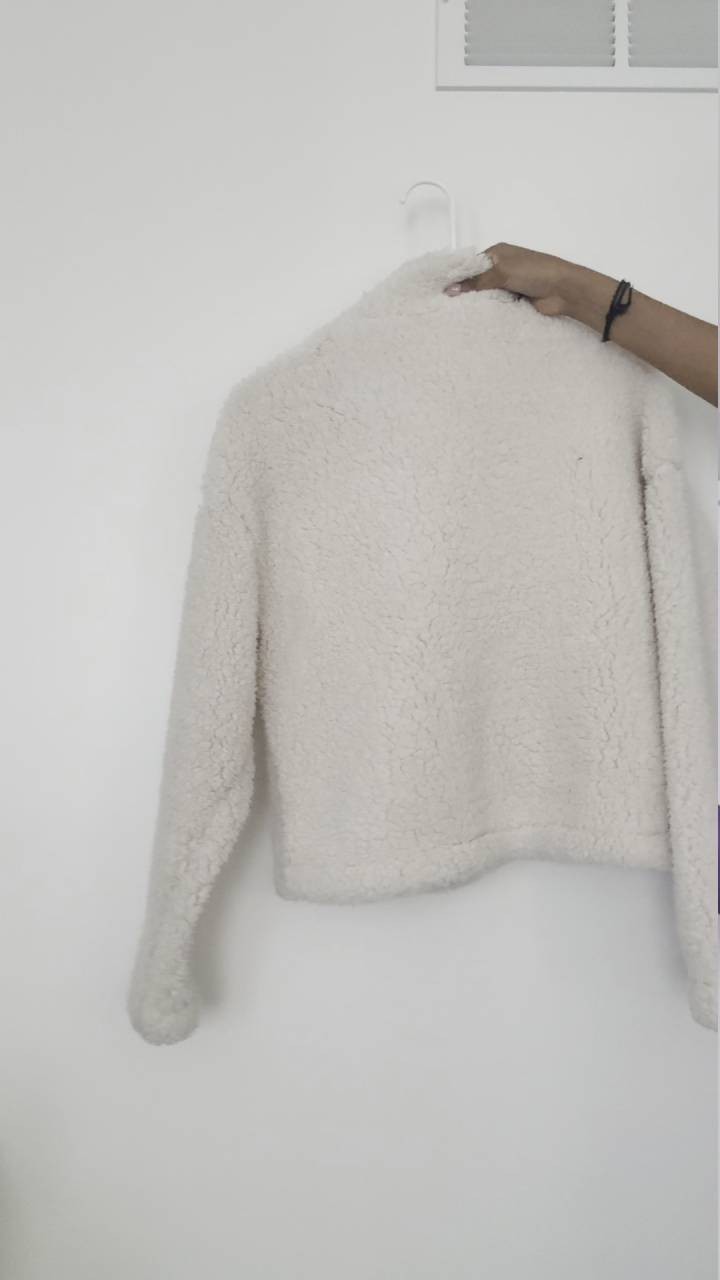 Garage Cream Sherpa Fleece Zip Up Jacket Coat XS