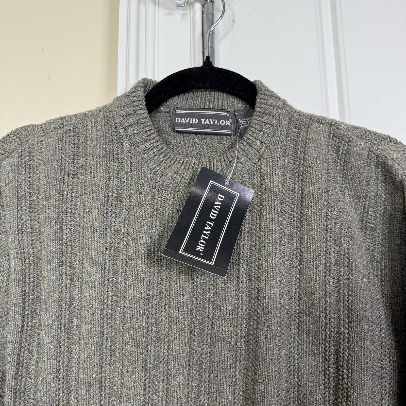 Vintage David Taylor Fisherman Sweater Men’s Medium Beige Chunky Cable Knit USA