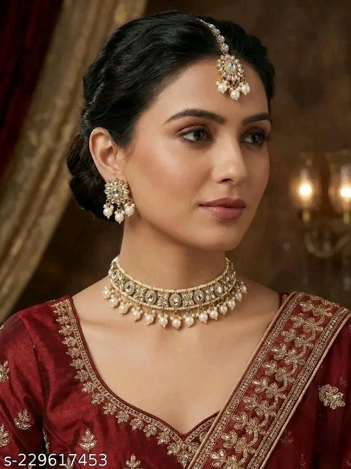 Indian Bollywood Gold Plated Kundan Choker Bridal Necklace Earrings Jewelry Set