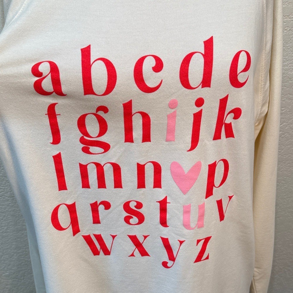 Ivy + Cloth Women 2XL Ivory Alphabet I Love U Print Crew U Neck Sweat Shirt