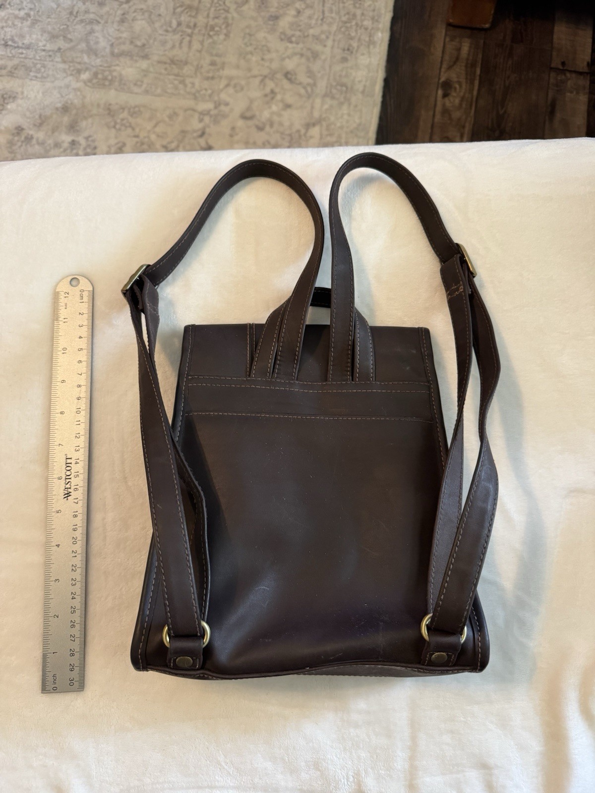 Vintage Fratelli Brown Leather Backpack Purse 10 X 8.5 Inches