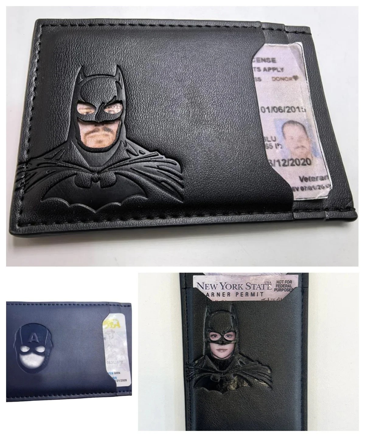 Personalized Leather Bat Wallet Superhero Mask Card Holder Heroic ID Wallet.