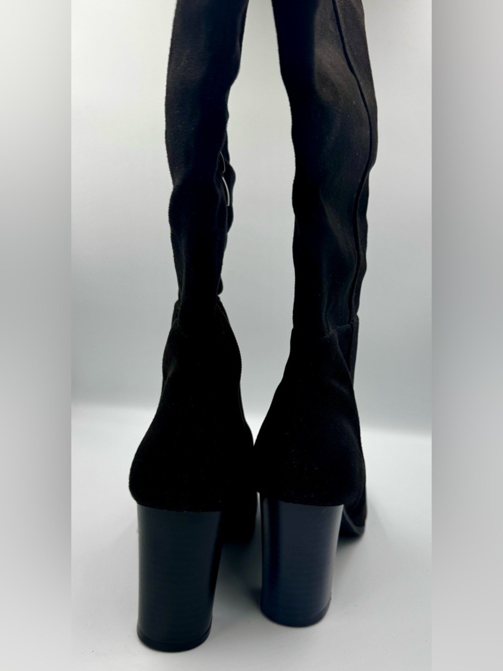 ZBY Black Faux Suede Knee High Boots | Chunky Block Heel Square Toe Size 8.5