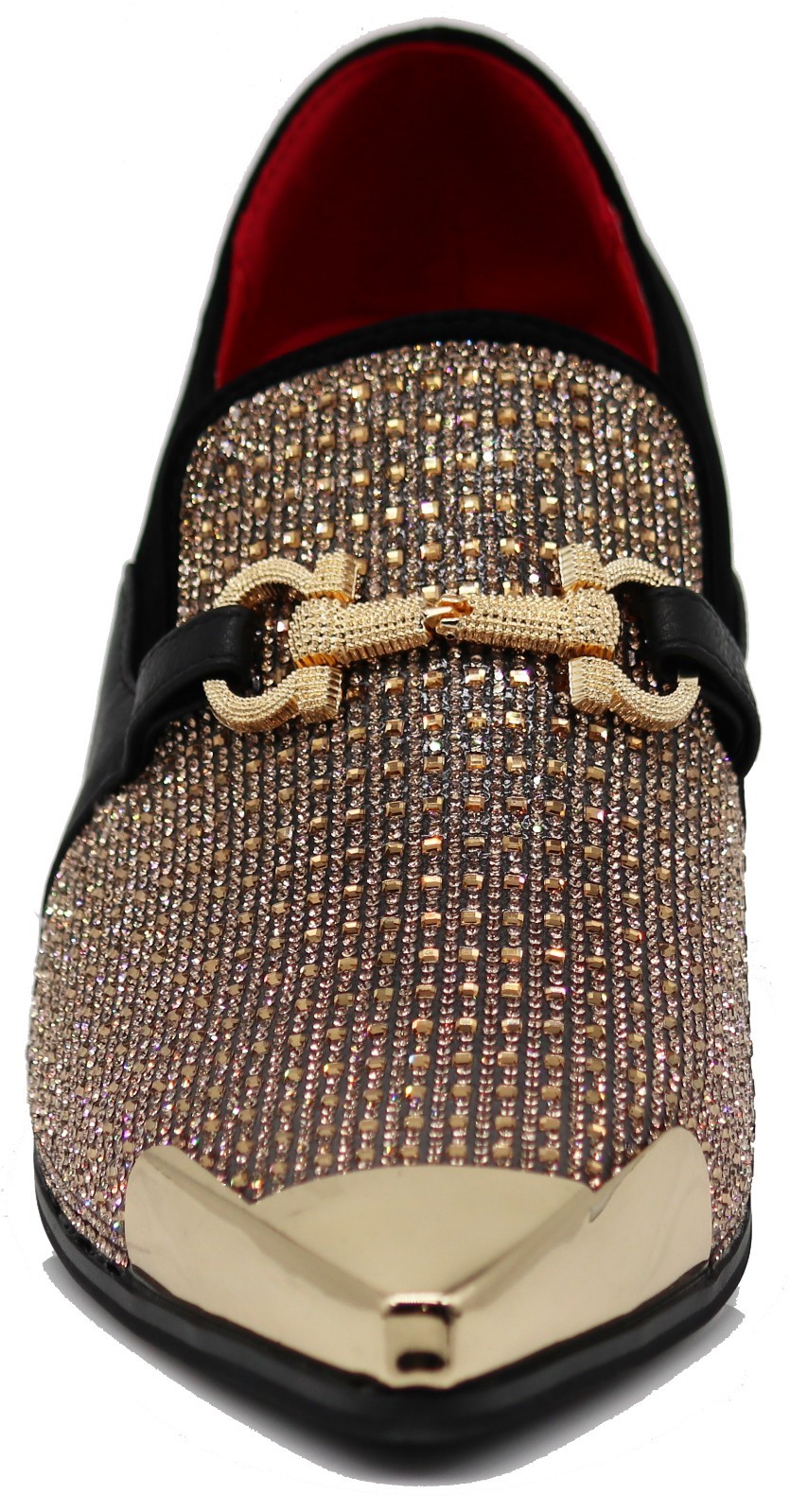Men’s Gold Rhinestone Dress Shoes Sparkly Glitter Loafers Prom Wedding Party Tux