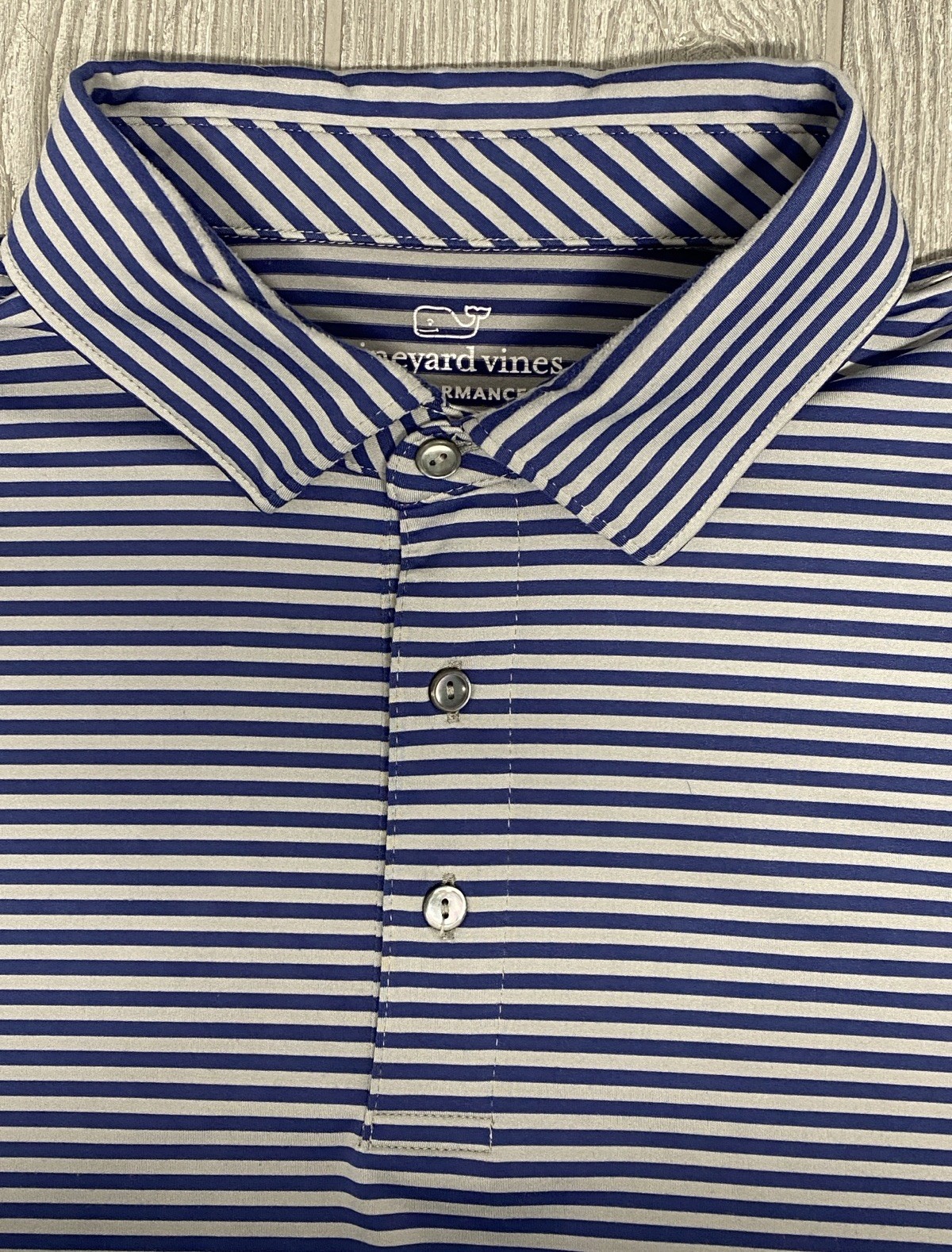 Vineyard Vines Performance Golf Polo Shirt Blue Gray Striped Size XL Stretch