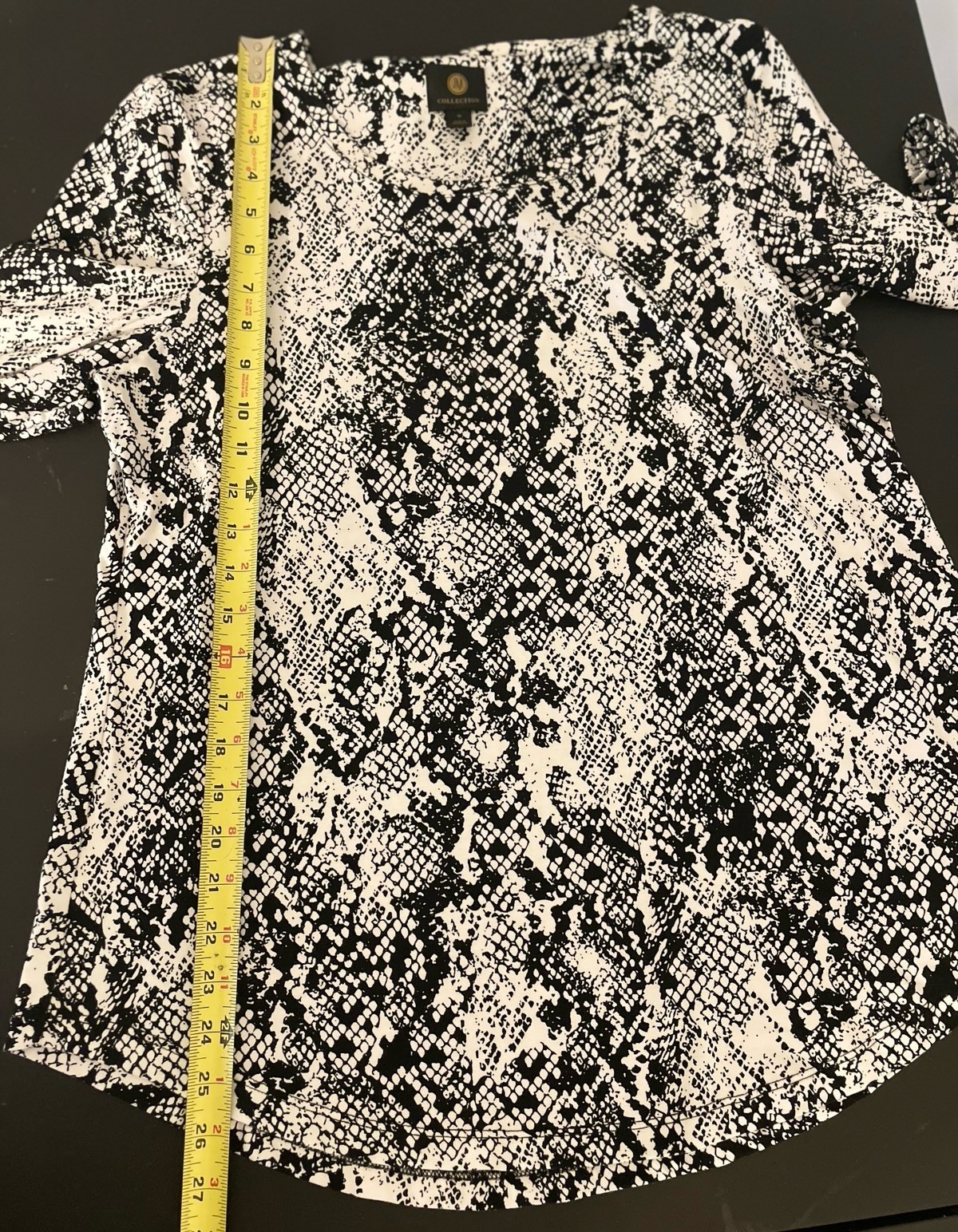 JM Collection Tunic Top Med Black White Abstract Print Blouse