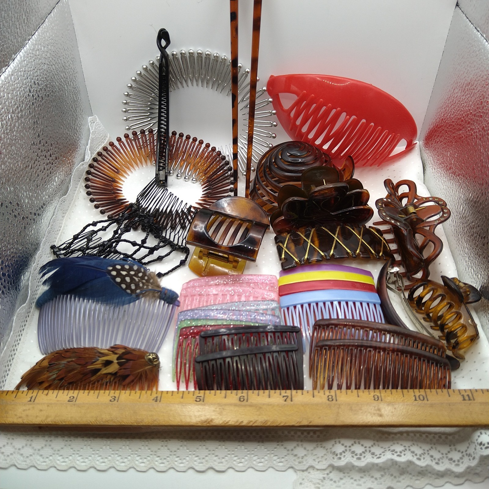 80s Hair Lot Claws Banana Clips Bun Chop Stick Barrette Side Comb Tortoise 30pcs