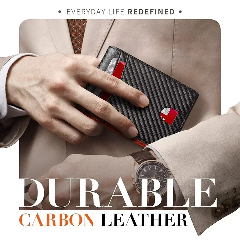Men’s Slim PopUp Bifold Carbon Fiber Wallet, RFID Blocking, Money Clip, Men Gift