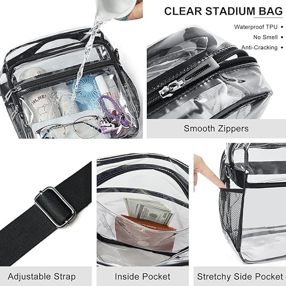 Clear PVC Tote Bag Crossbody Handbag For Soccer NFL Stadium Safe Transparent Bag