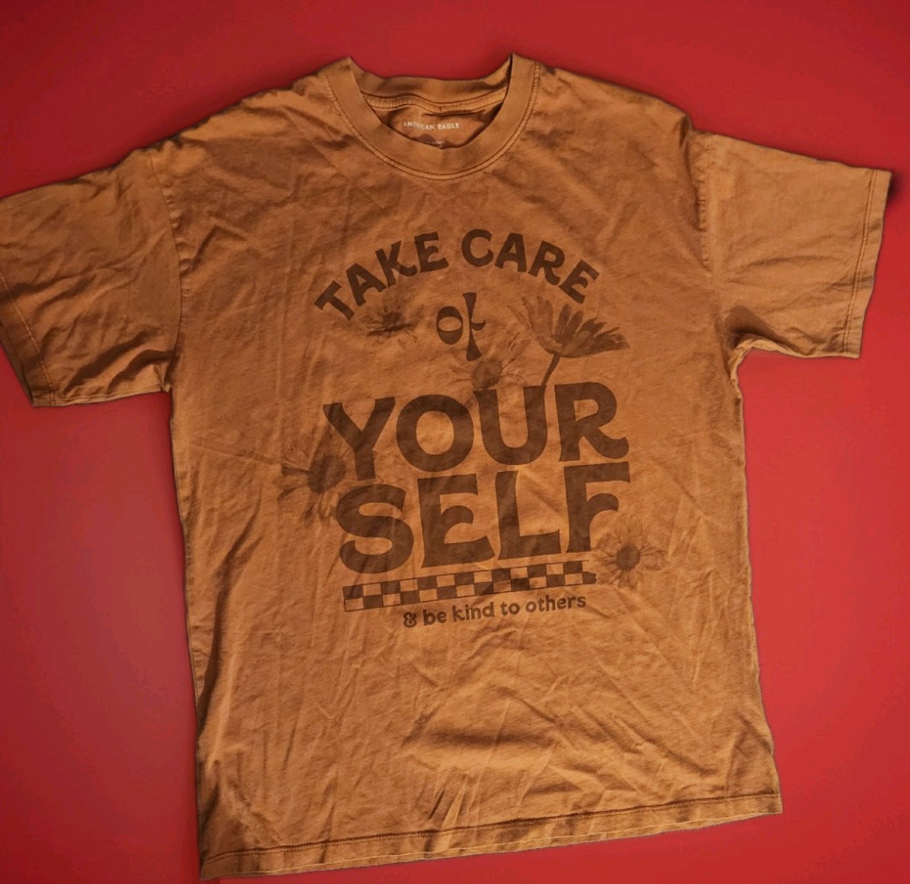American Eagle “Take Care of Yourself” Tee Women’s XS/S Orange Retro T-Shirt