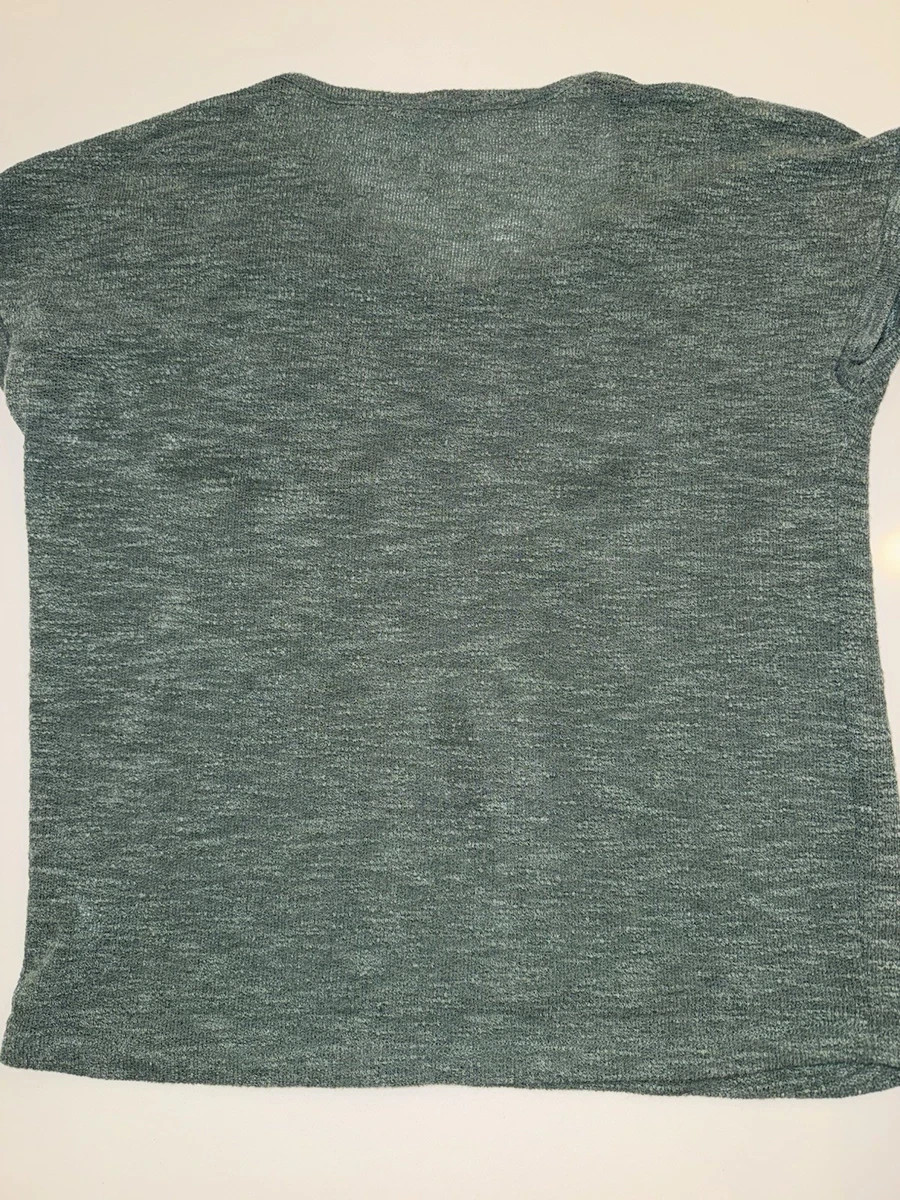 Women’s Green Solid Knit V-Neck Cap Sleeve Pocket Lightweight Pullover Top M