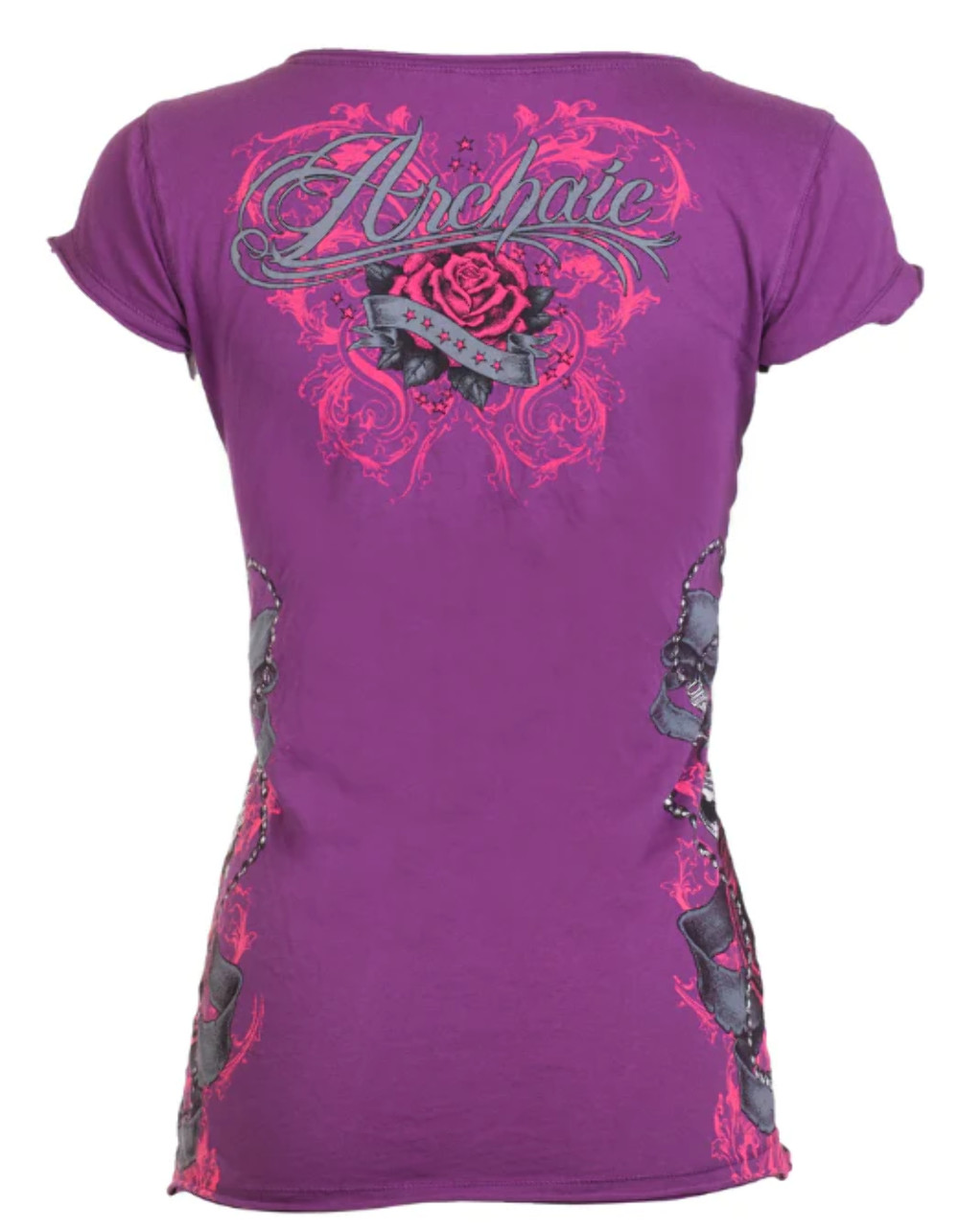 Archaic by Affliction Women’s T-shirt Happy Spirit Biker Tattoo