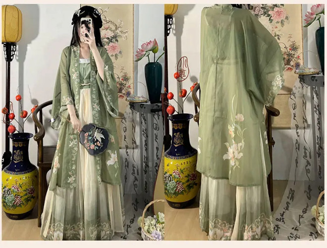 3PCS Set Chinese Hanfu Dress Green Flowing Dress Chinese Ancient Dress Costume