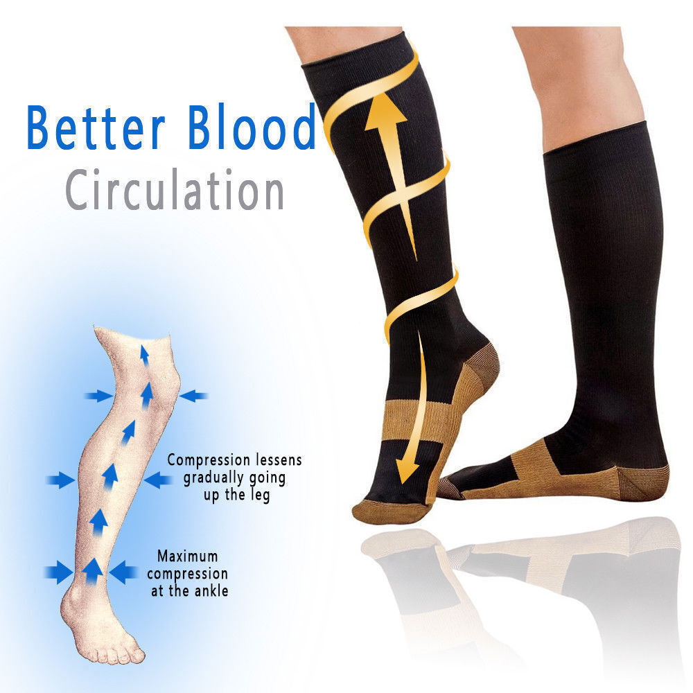 (6 Pairs) Copper Compression Socks 20-30mmHg Graduated Support Mens Womens S-XXL