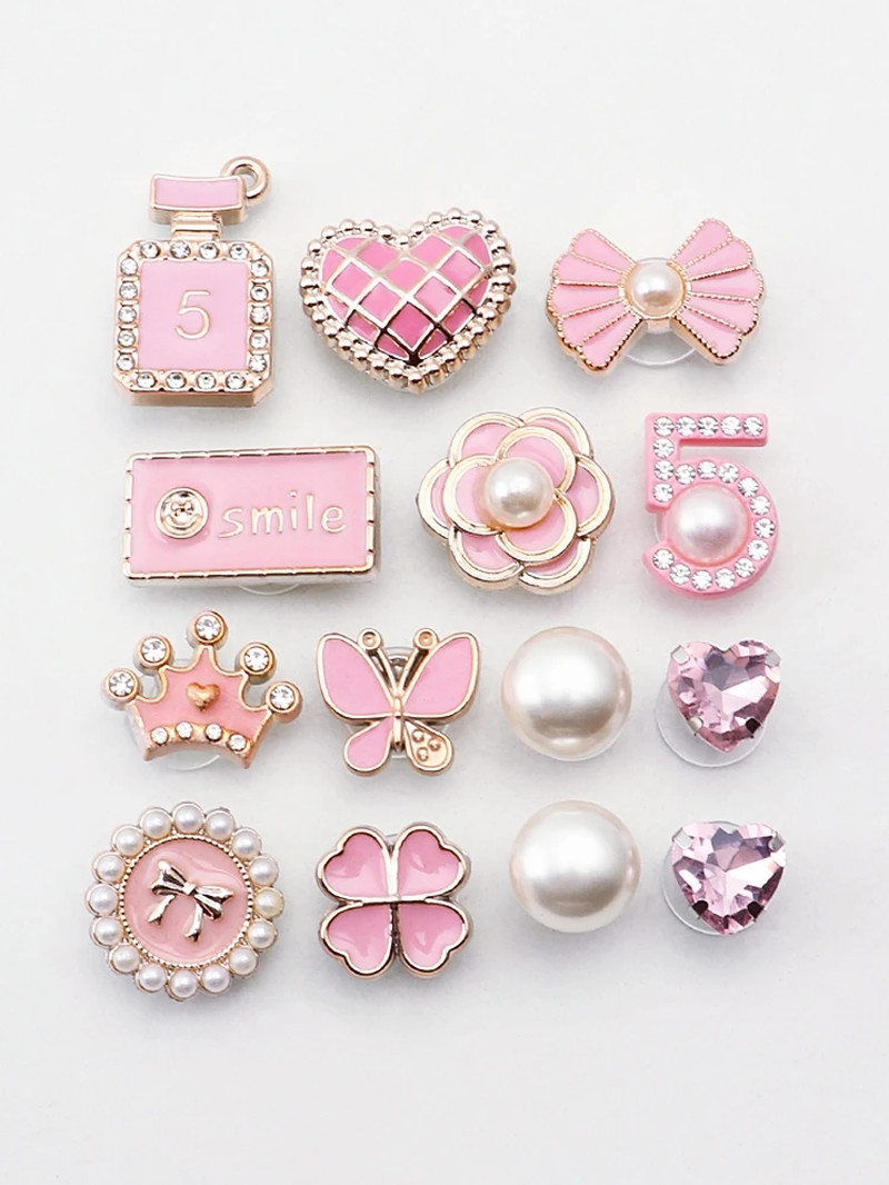 Pearl Shoe Charms Set Creative DIY Pink Shoe Flower Diamond Butterfly Rhinestone