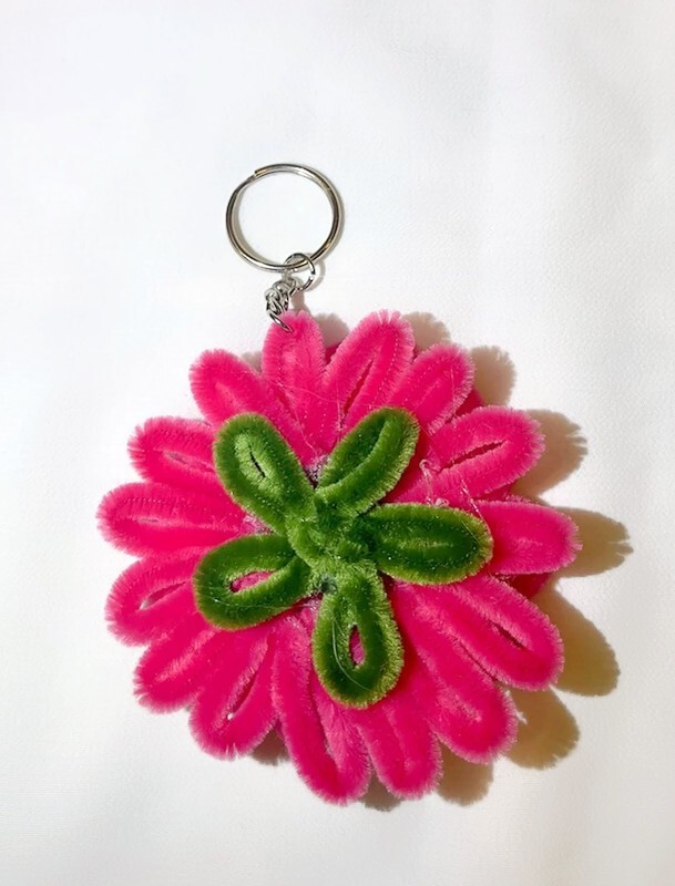 Handmade Chenille Flower Keychain Cute Floral Bag Charm Unique Gift Accessory