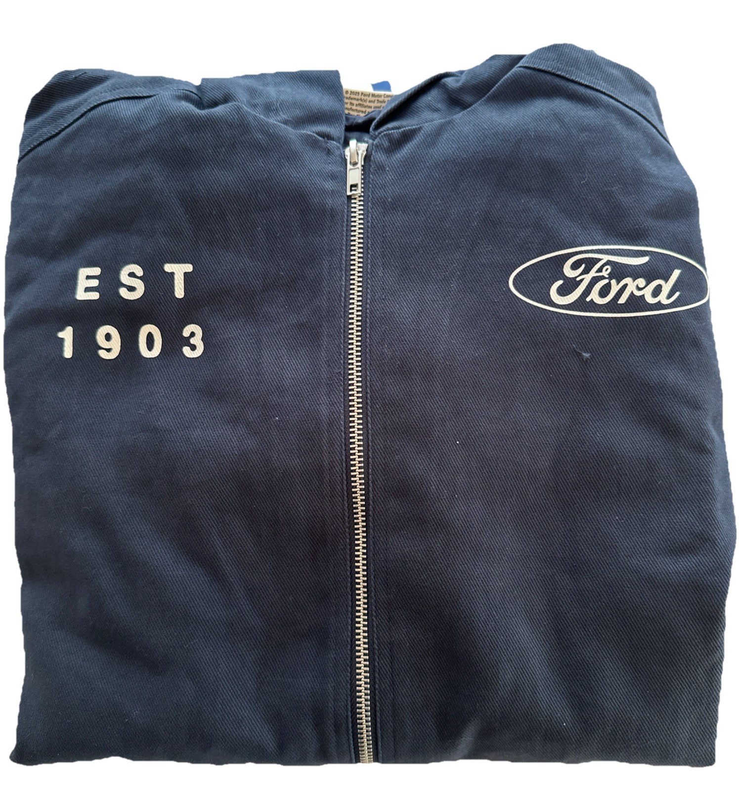 Ford Est 1903 Mechanic Jacket Mens Small Navy Workwear Graphic Shop Coat