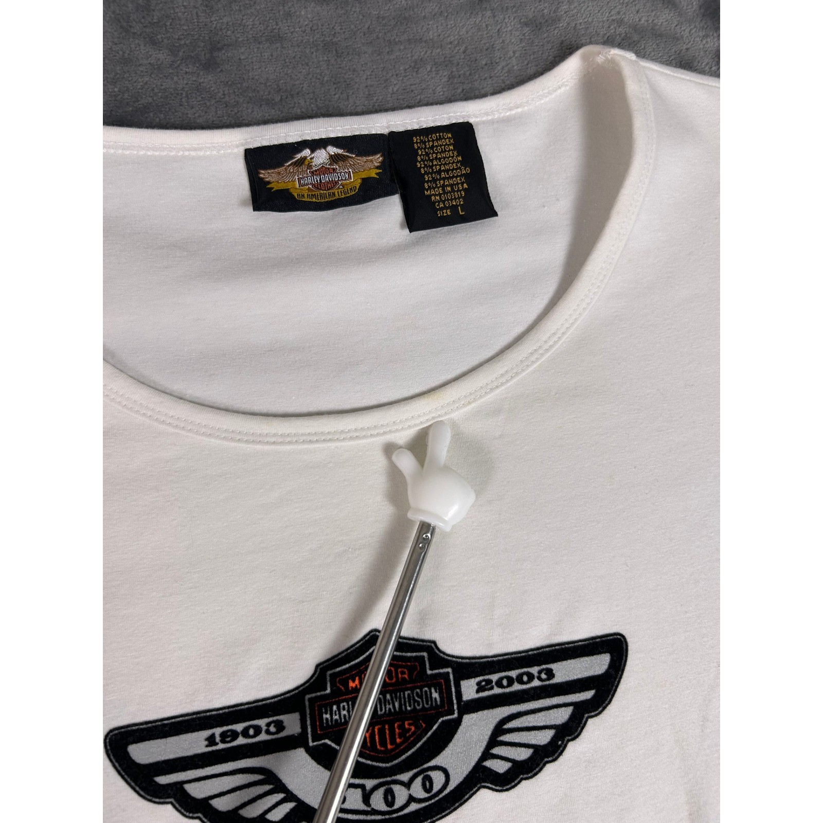 Harley Davidson White Long Sleeve T-Shirt 1903-2003 100th Anniversary Top L