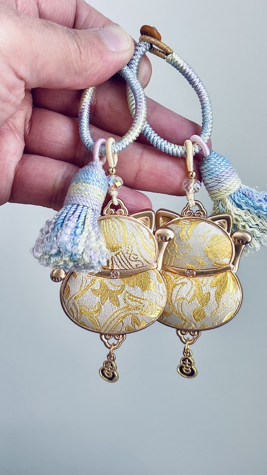 Handmade Song Brocade Cat Embroidery Keychain Or Bag Key Ring Accessory