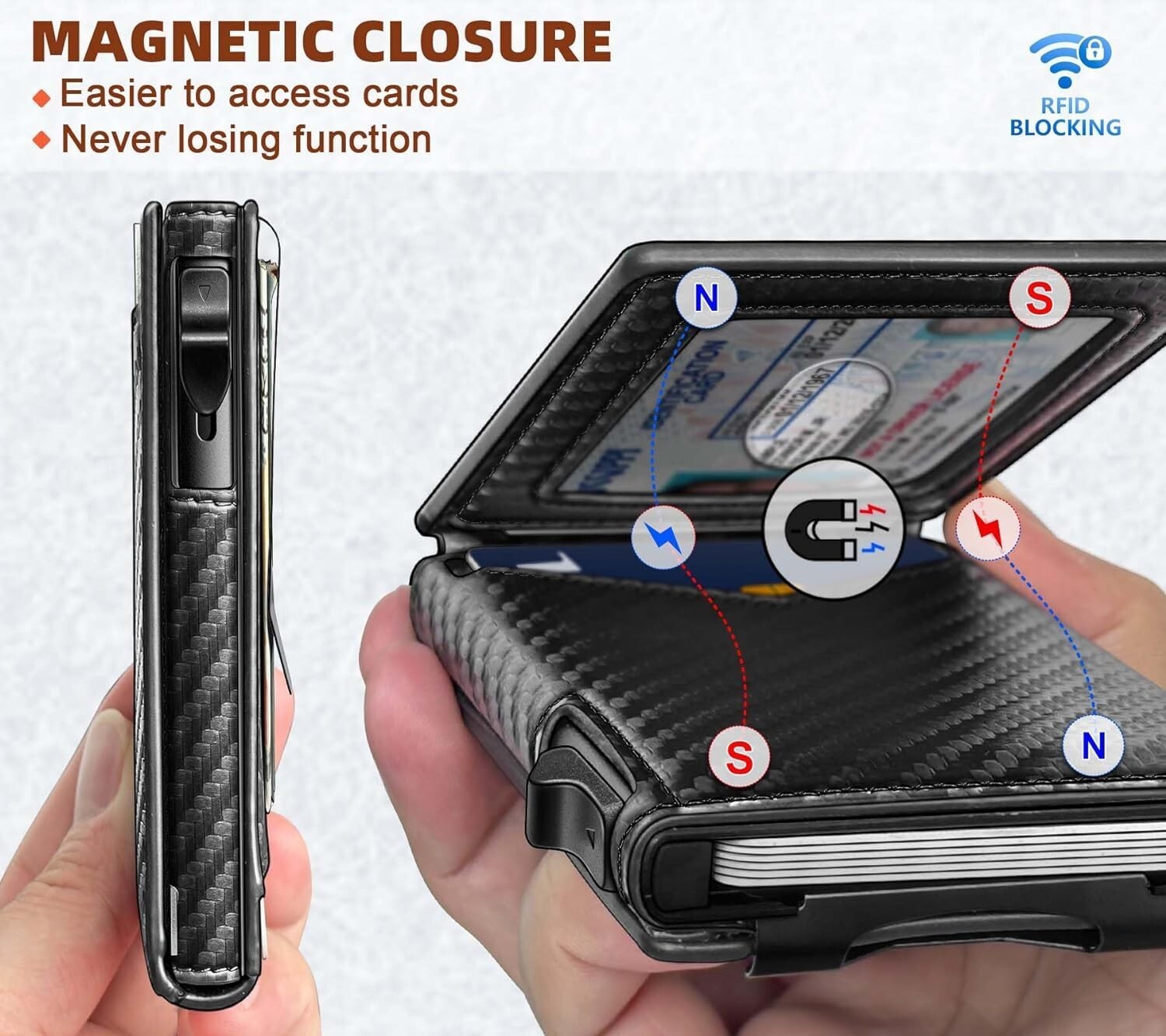 Slim Wallet with Money Clip & ID Window, RFID Blocking Smart Pop Up Card Wallet