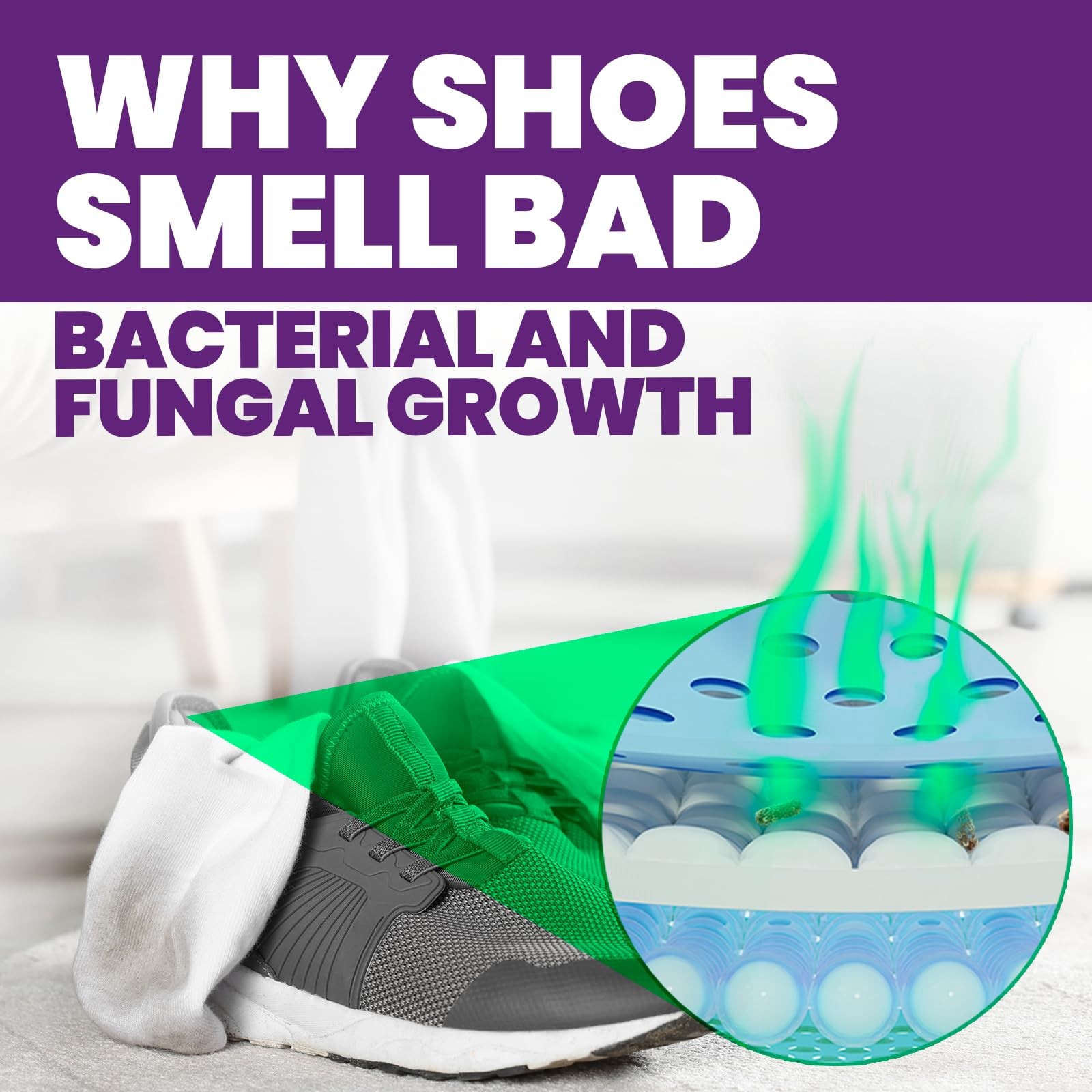 Shoe Deodorizer 2-Pack Enzyme Odor Elimination for All Footwear Powerful Proven