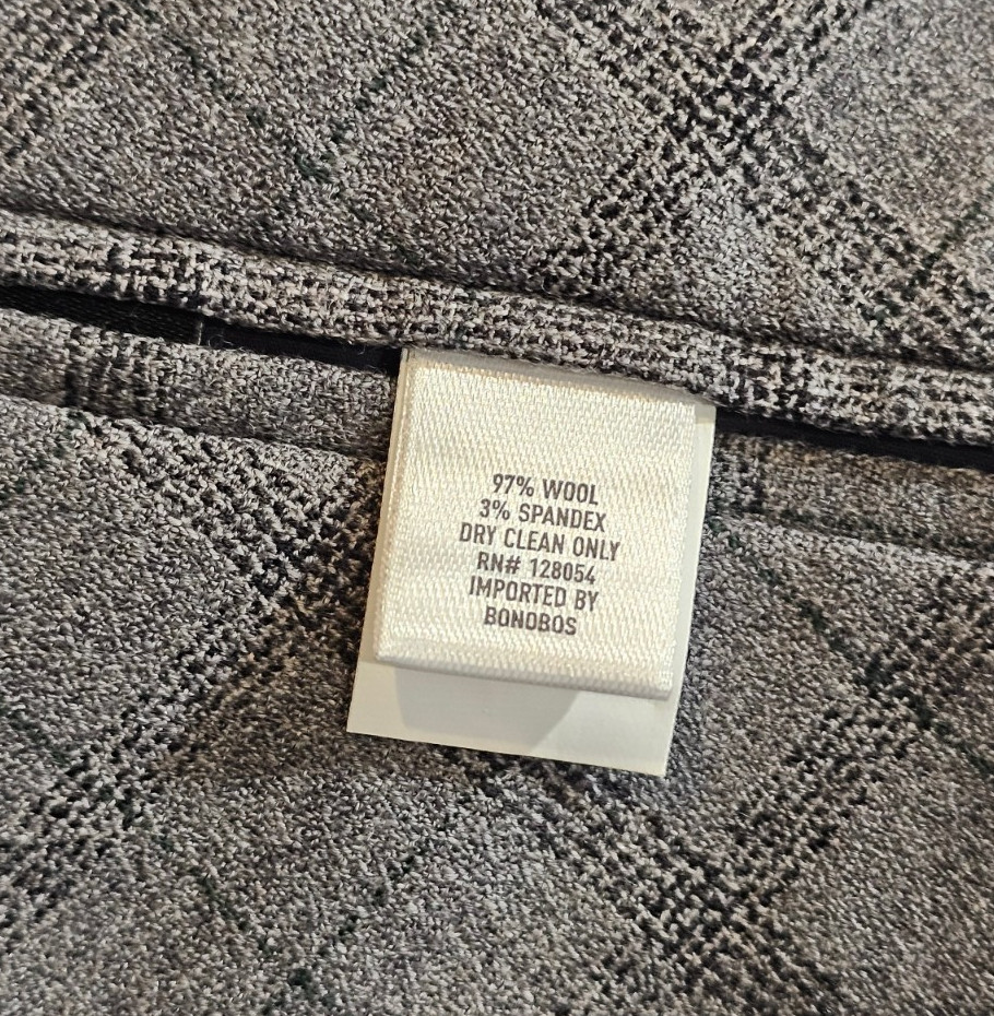 Bonobos Slim Fit Wool Blend Dual Vent Stitched Lapel Gray Windowpane Blazer 42R