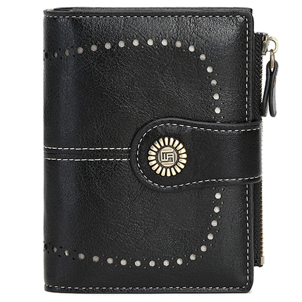 Women Bifold RFID Blocking Leather Wallet Hasp Card Holder Mini Handbag Purse