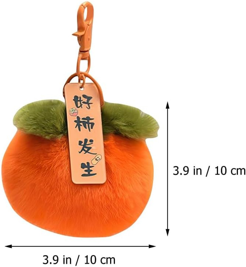 Plush Persimmon Keychain 3.93In Soft Fuzzy Fruit Charm Backpack Accessory Lightw