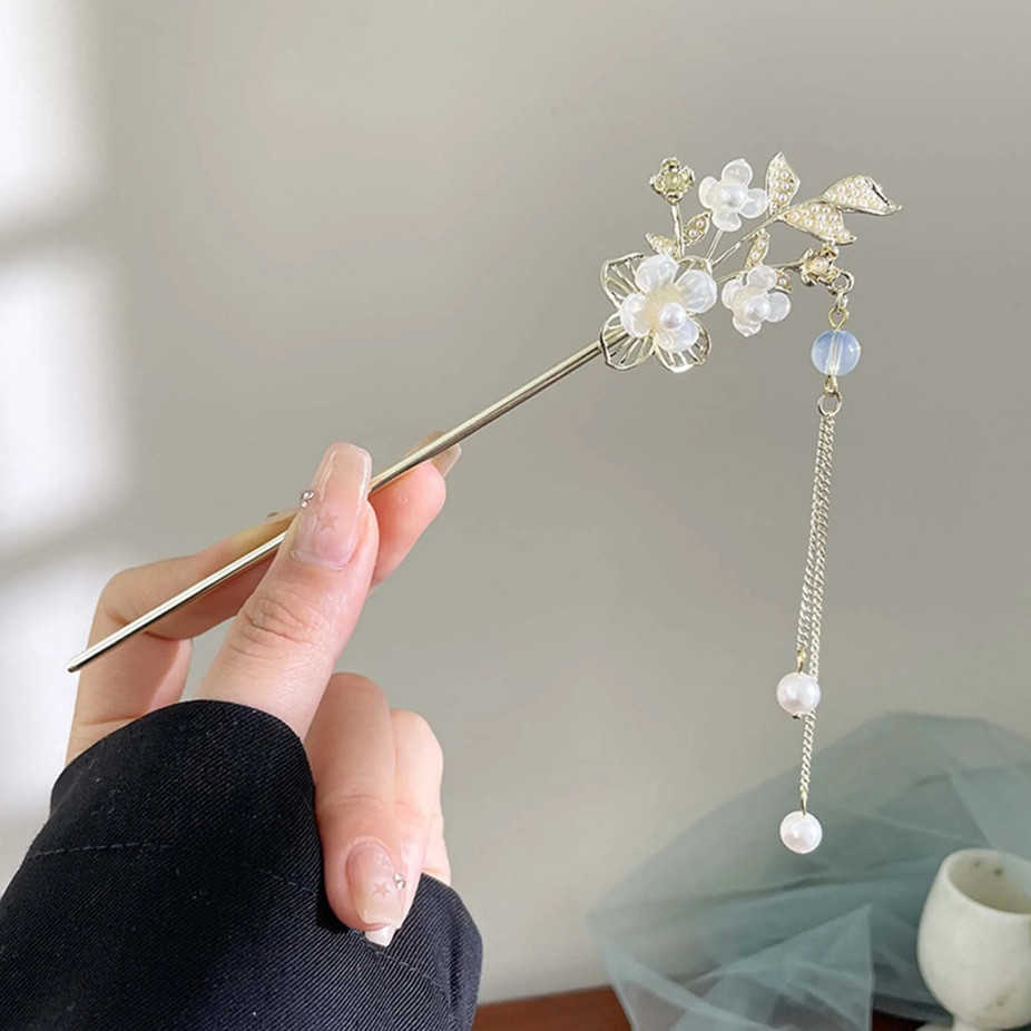 1 pc Women’s Tassel Hair Stick Black Beads Fringe Hanfu Hairpin