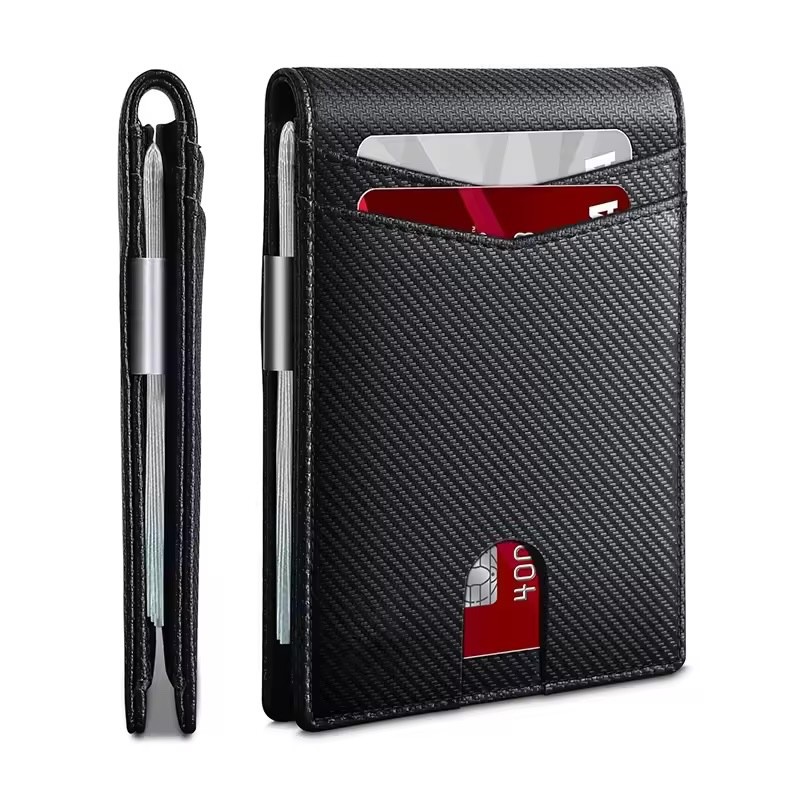 Men’s Slim PopUp Bifold Carbon Fiber Wallet, RFID Blocking, Money Clip, Men Gift