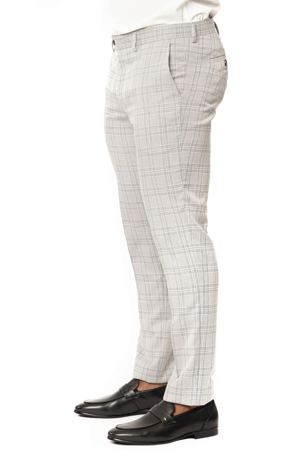 Slim Fit Double Breasted Plaid Chalk Grey 2 Button Peak Lapel Men Suit AZAR MAN