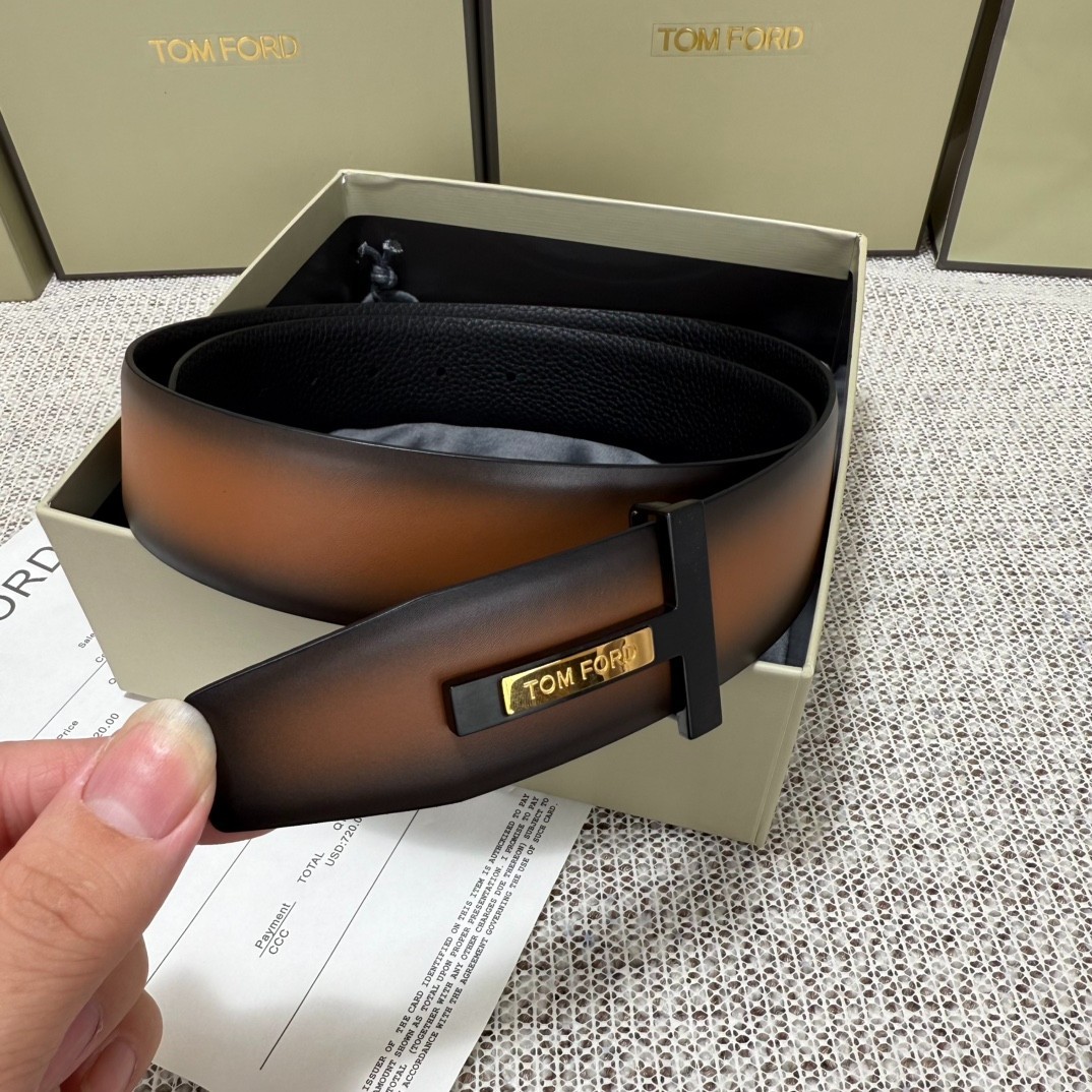 TOM FORD Mens Reversible Brown/Black Leather Insert Buckle T Belt