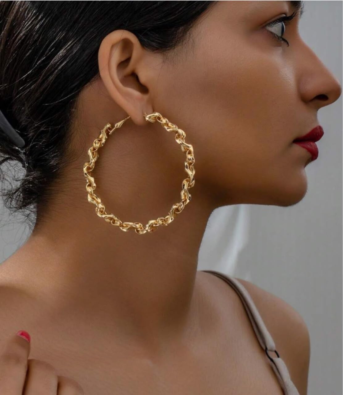 Twisted Rope Hoop Earrings for Women Chunky Big Large 7.1*7.1cm, gold-tone