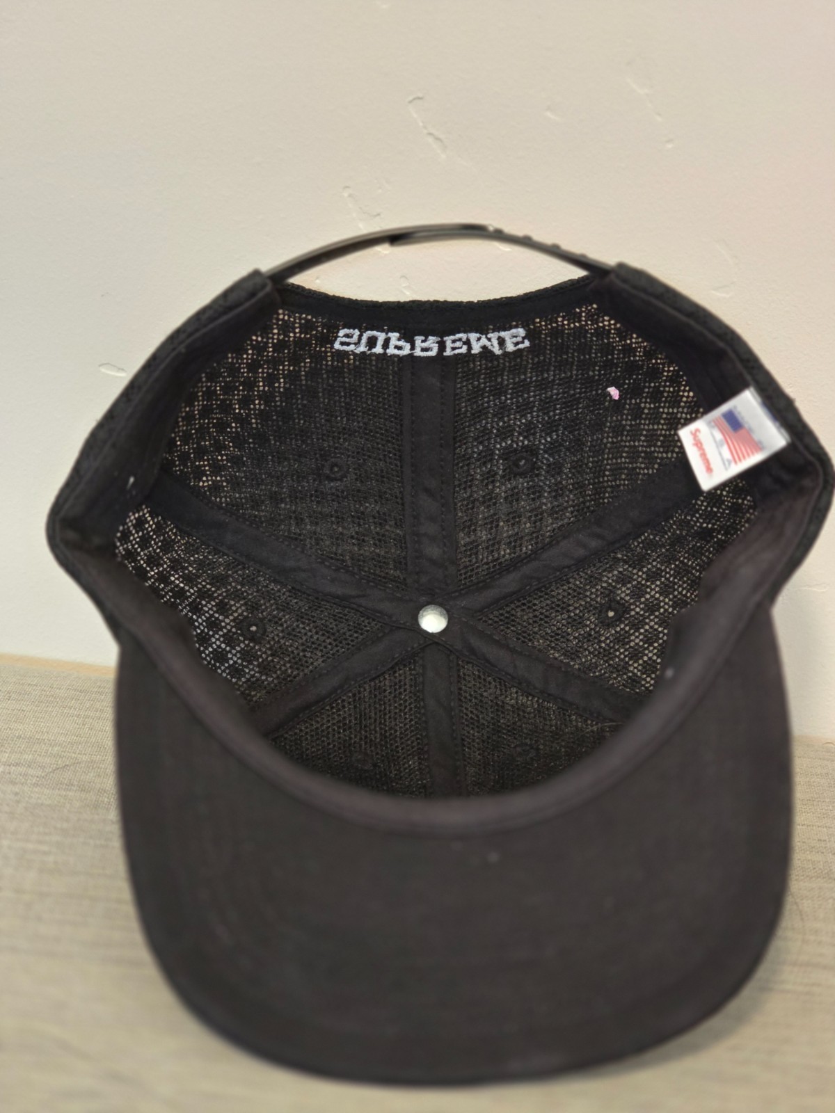 Supreme Classic Logo Air Mesh 6-Panel Cap Hat Black SS22 New York Snapback